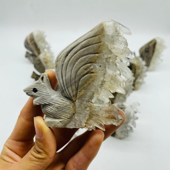 Pieces Clear Quartz Cluster Squirrel Carving
