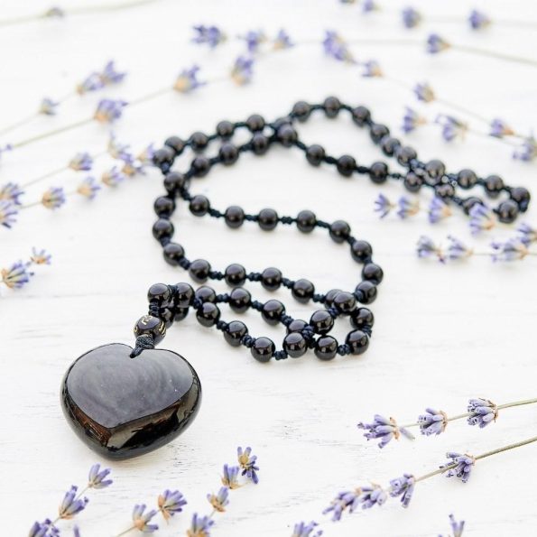 Obsidian Heart-Shaped Stone Necklace Pendant