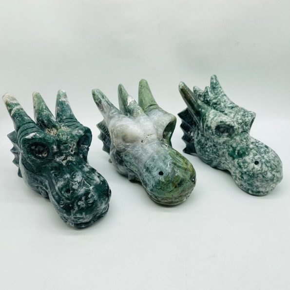 Pieces Beautiful Moss Agate Dragon Head