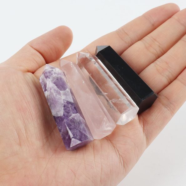 4pcs Amethyst Rose Quartz Rock Quartz Black Obsidian Natural Crystal Points Wands for Healing