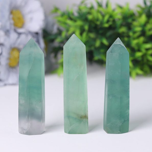 Natural Green Fluorite Point Healing Tower