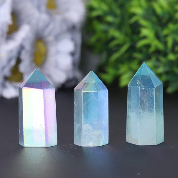 Wholesale Natural Blue Angel Aura Clear Quartz Crystal Points Healing Crystals