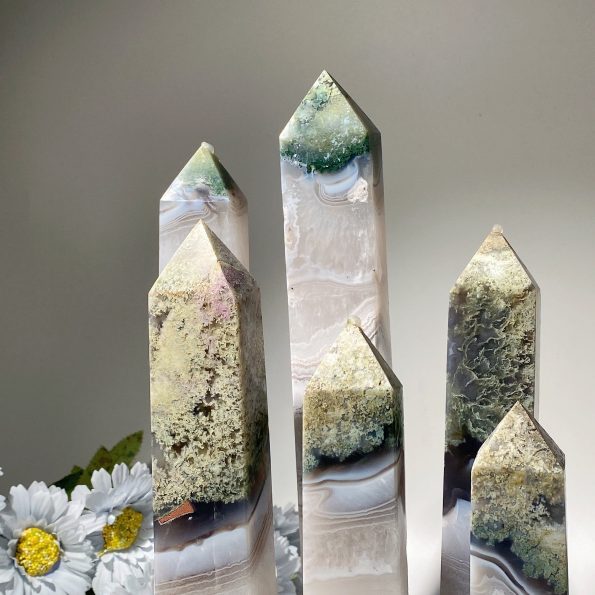 18-35cm Moss Agate Tower Bulk Wholesale